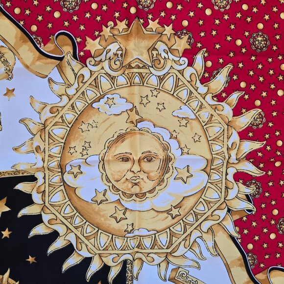 Loris Azzaro Celestial Silk Scarf Sun Moon Stars Zodiac - Picture 2 of 10